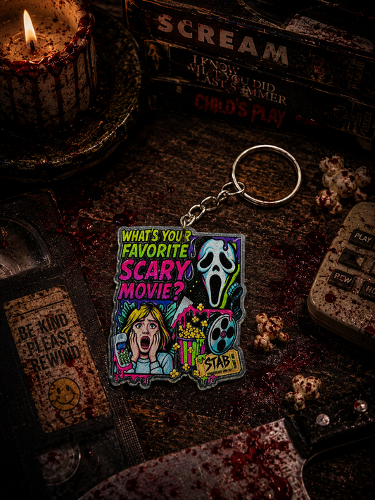 Neon What’s Your Favourite Scary Movie? Acrylic Keyring